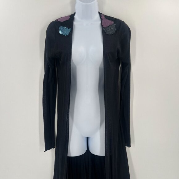 Custo Barcelona S Black Sequin Geometric Duster Cardigan Rayon Wool Blend Y2K - Picture 1 of 11